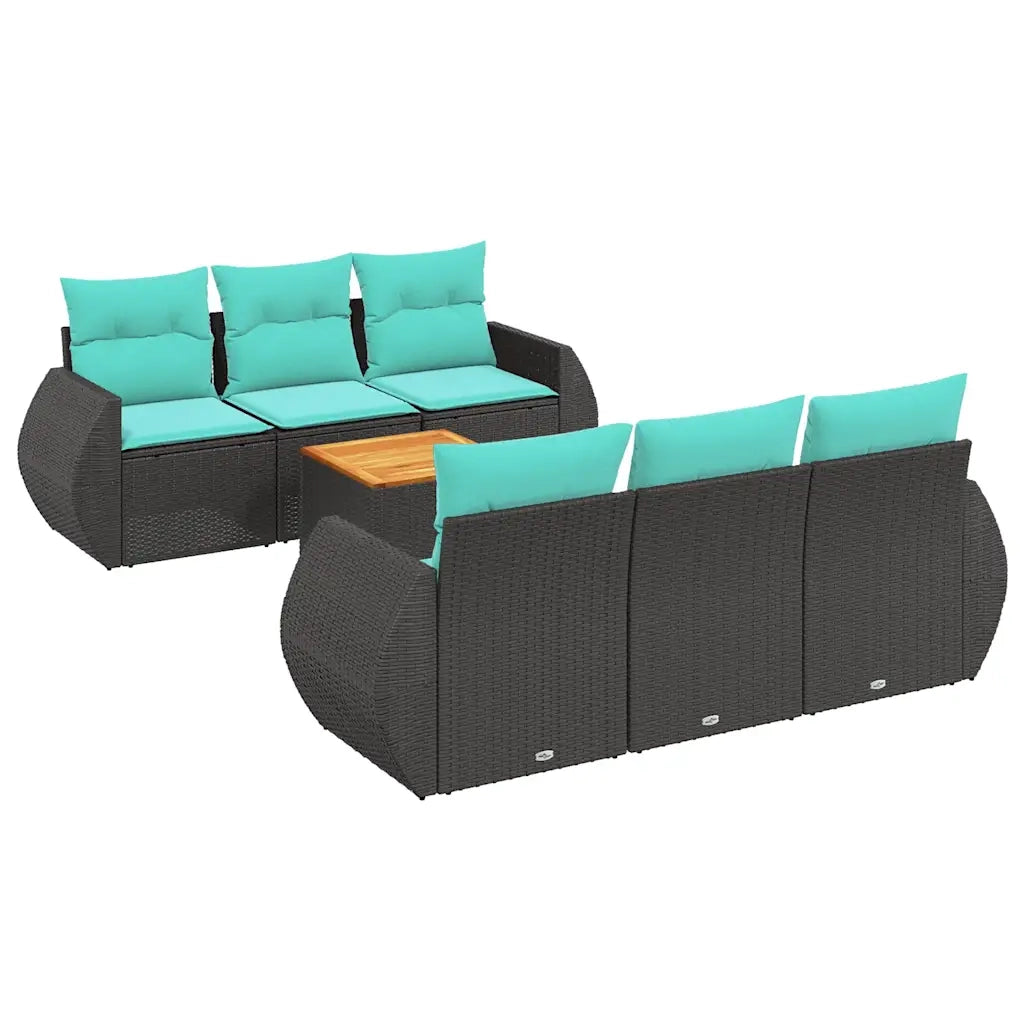Set Divani da Giardino 7 pz con Cuscini Nero in Polyrattan 3224895