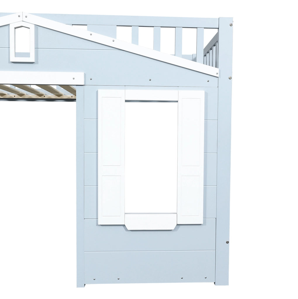 Letto a soppalco per bambini 90x200 cm bianco e blu; legno e MDF con scala reversibile