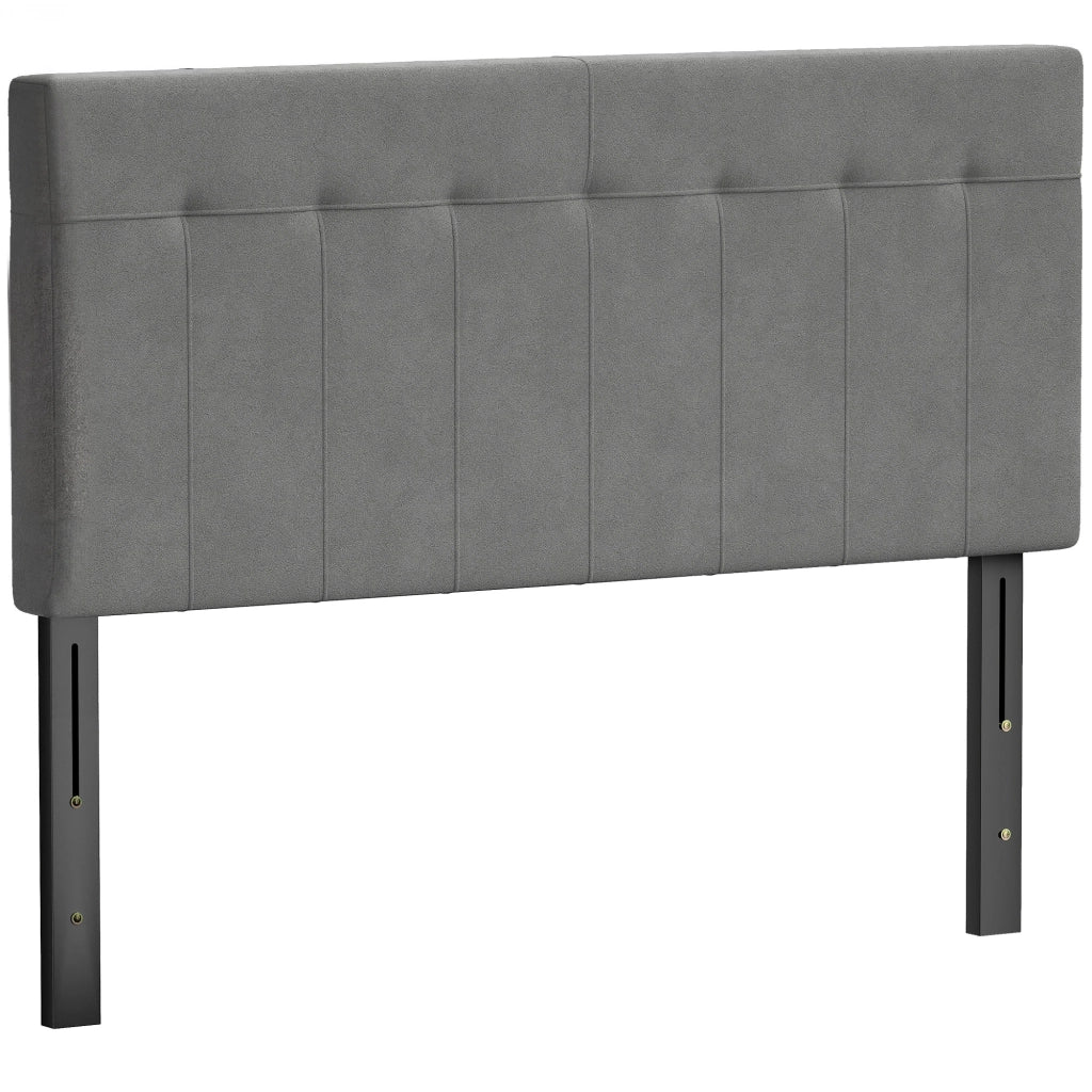 Testiera regolabile in altezza con gambe in metallo e rivestimento in velluto ¨C zephmum ¨C Grigio 140x10x106/116/126 cm