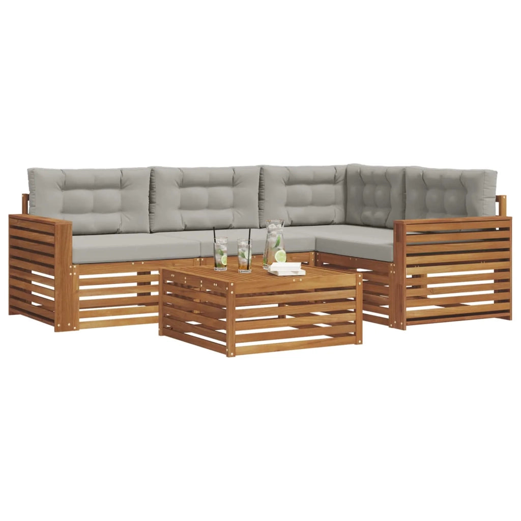 Set di divani da esterno 5 pcs Grigio Naturale e Chiaro
