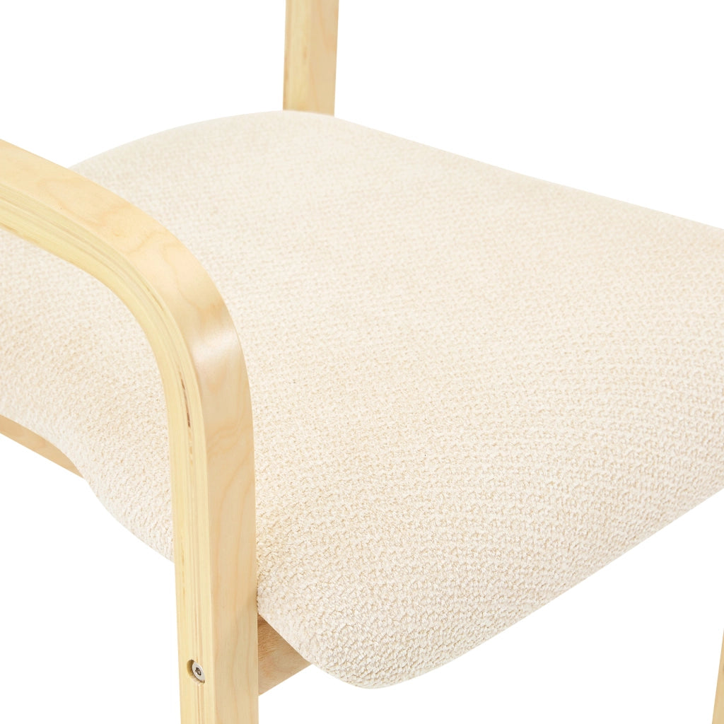 Sedia da pranzo con braccioli e schienale ergonomico in legno e tessuto teddy bianco