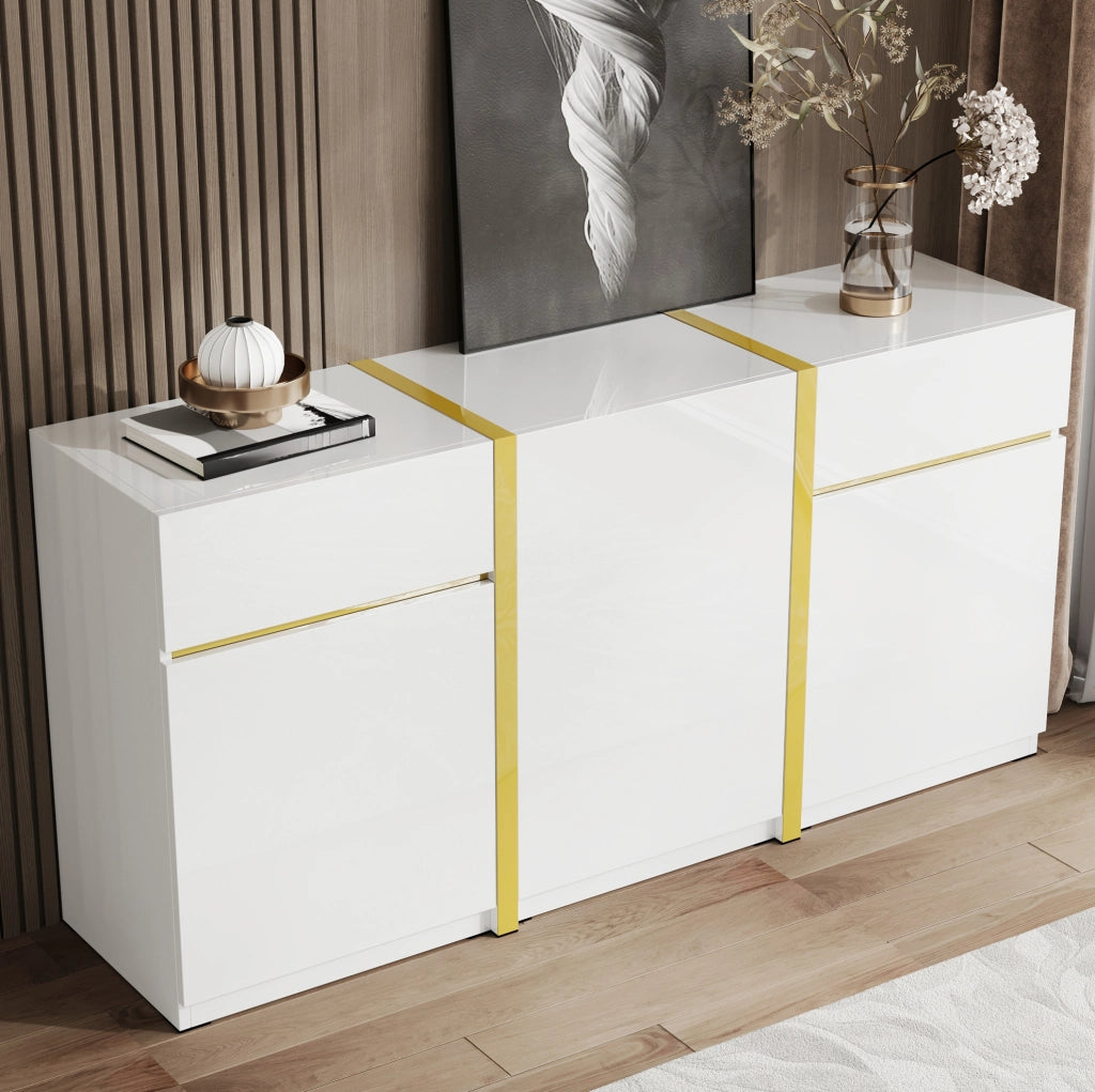 Credenza 160x40x78 cm bianco in MDF, 3 ante e 2 cassetti