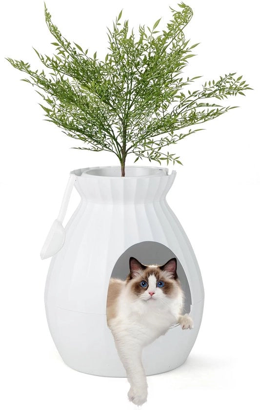 Cattile 2-in-1, 63 litri, smaltimento intelligente e sterilizzazione con cancello, stile vaso di fiori con pianta in plastica, sassi e cucchiaio