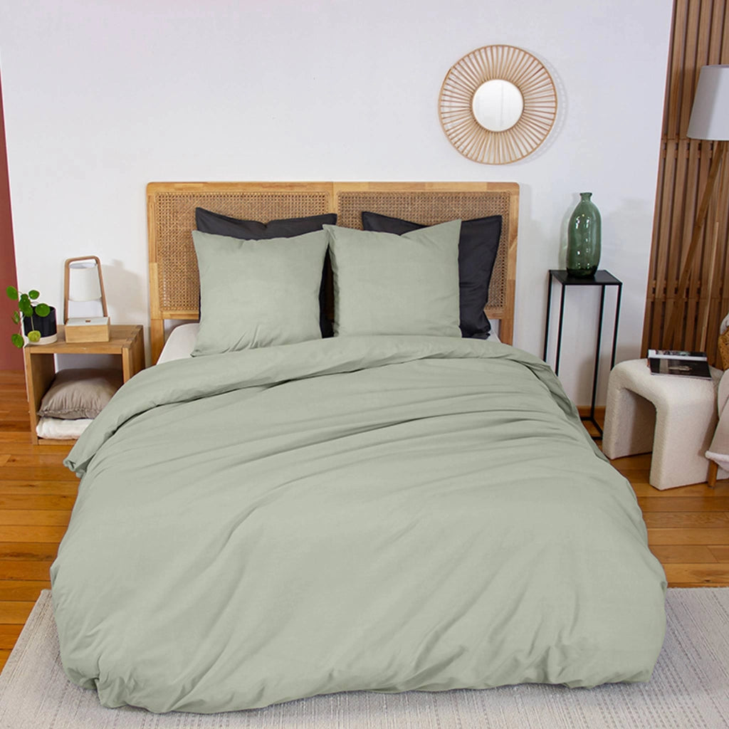 Set biancheria da letto in cotone verde salvia, 2 posti