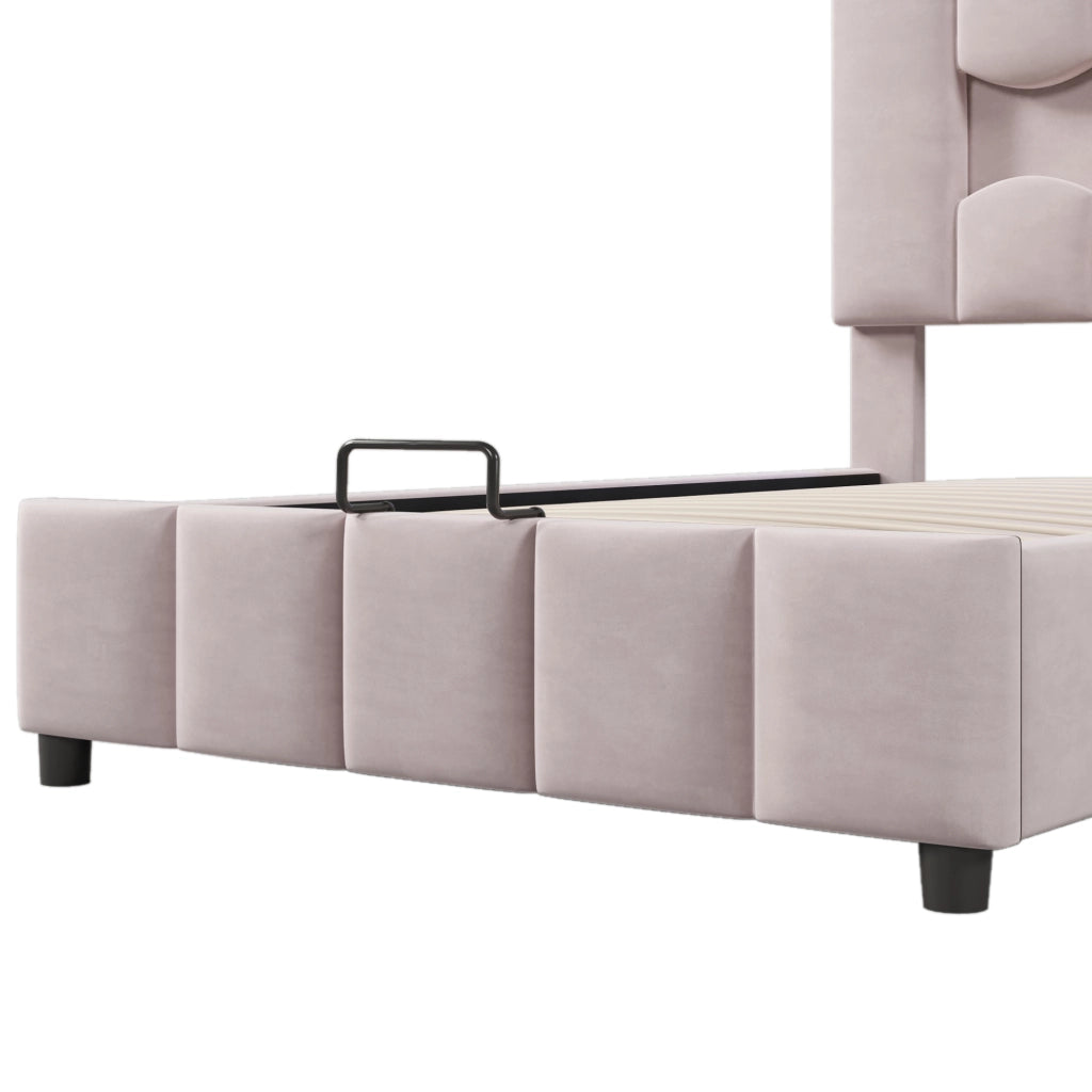 Letto imbottito 90x200 cm con contenitore, LED e testiera regolabile