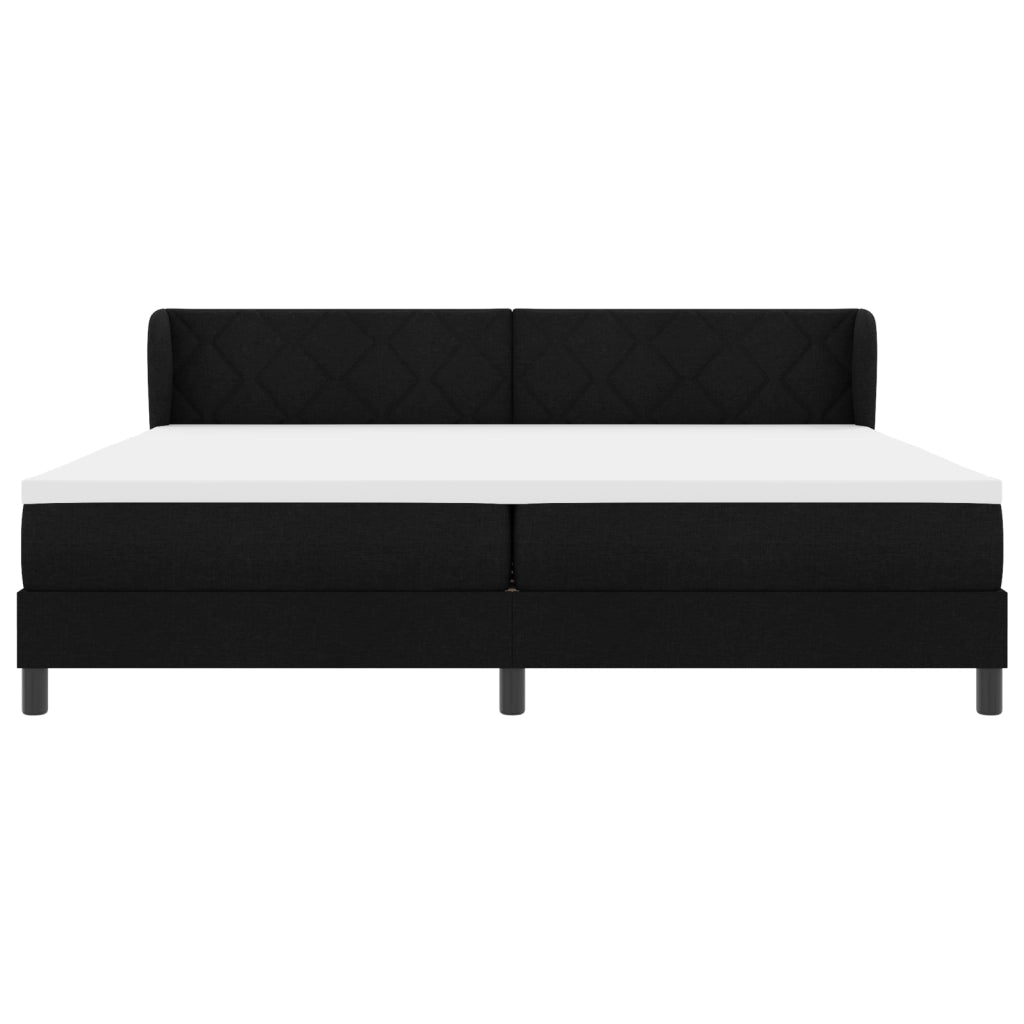 Letto Box Spring Nero con Materasso , 200x200 cm, Tessuto