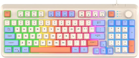 Tastiera da gioco a filo con 94 tasti meccanici, 3 diverse colorazioni, illuminazione di background raffreddante, standard regolabile e progettata per PC (blu).