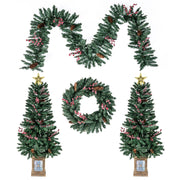 Set di 2 alberi di natale artificiali realistici in vaso con ghirlanda, Decorazione natalizie per camino ingresso festa Verde