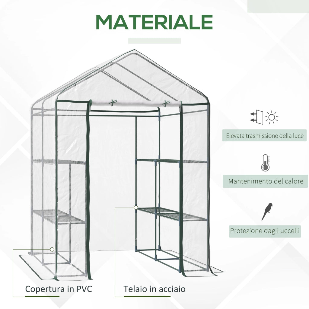 Serra da Giardino Esterno in PVC Trasparente, Serra da Balcone con Scaffali per Piante Orto 1.43 x 1.43 x 1.95m