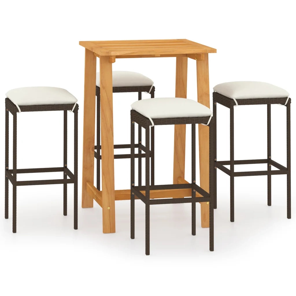 Set Bar da Giardino 5 pz con Cuscini Marrone