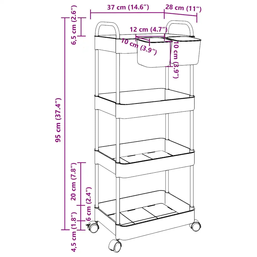 Carrello Portaoggetti a 4 Livelli 37x28x95 cm in Acrilico 4012380