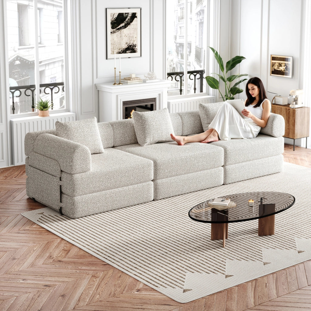 Divano Letto 2 in 1 con Vano Contenitore ¨C MINIMAL ¨C Struttura Metallo, Tessuto Chenille