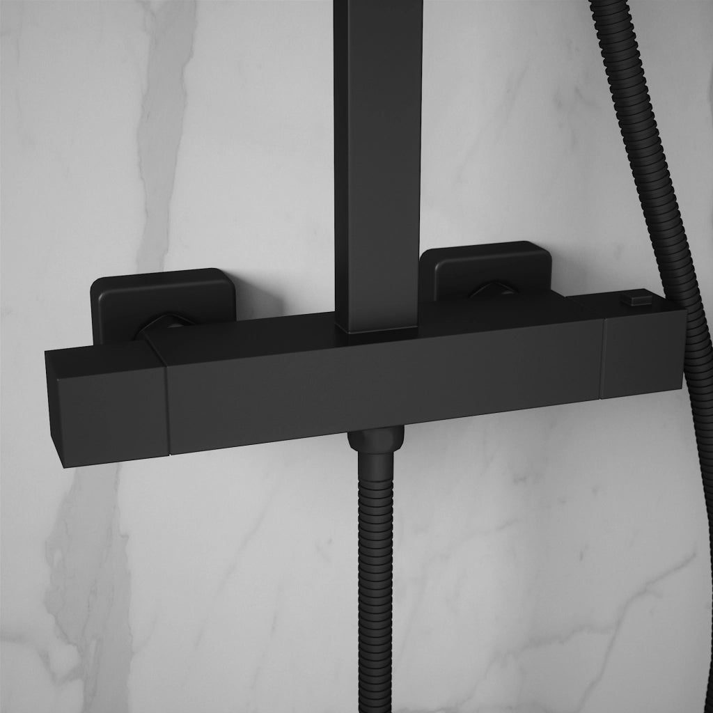 Colonna doccia termostatica soffione slim 20x20 cm finitura nero opaco | Serio