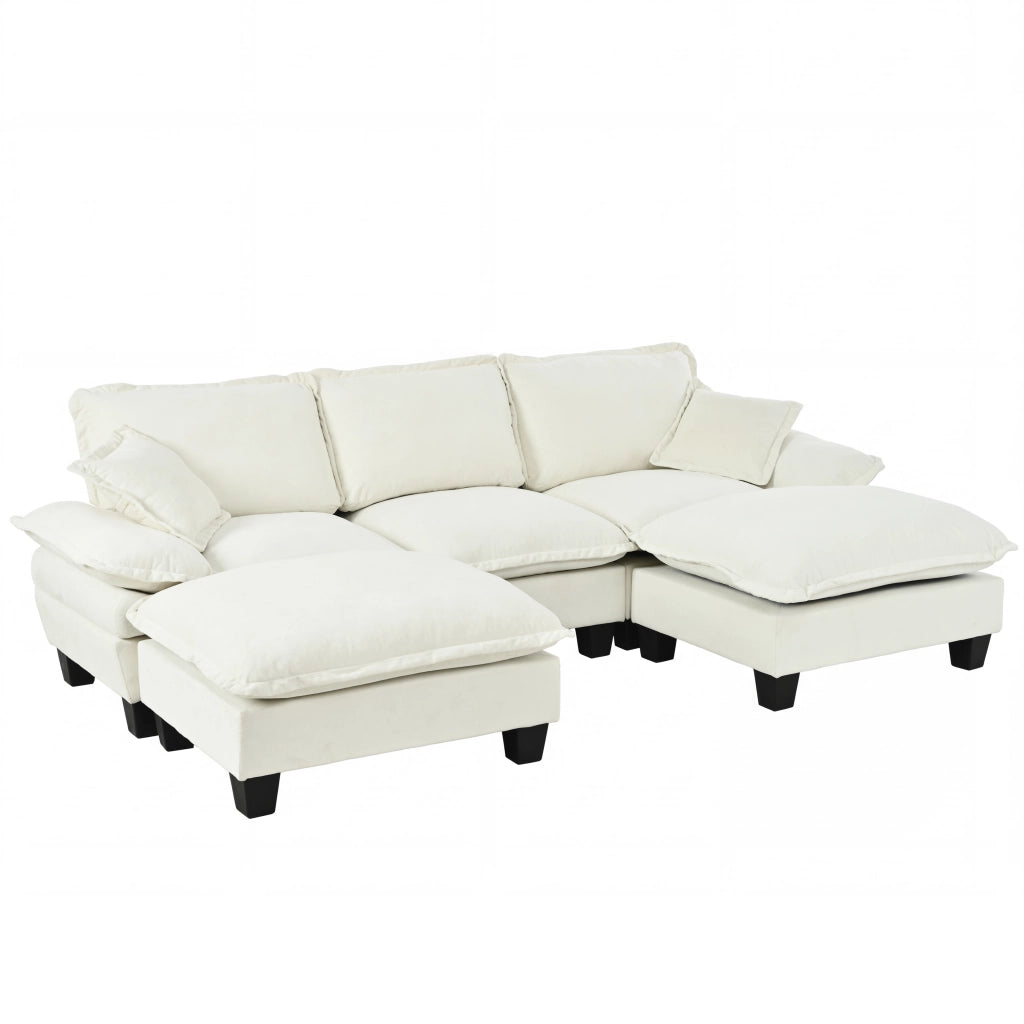 Divano angolare modulare Cloud con ottomane rimovibili e cuscini, in Chenille, Beige 263 × 151 × 90 cm