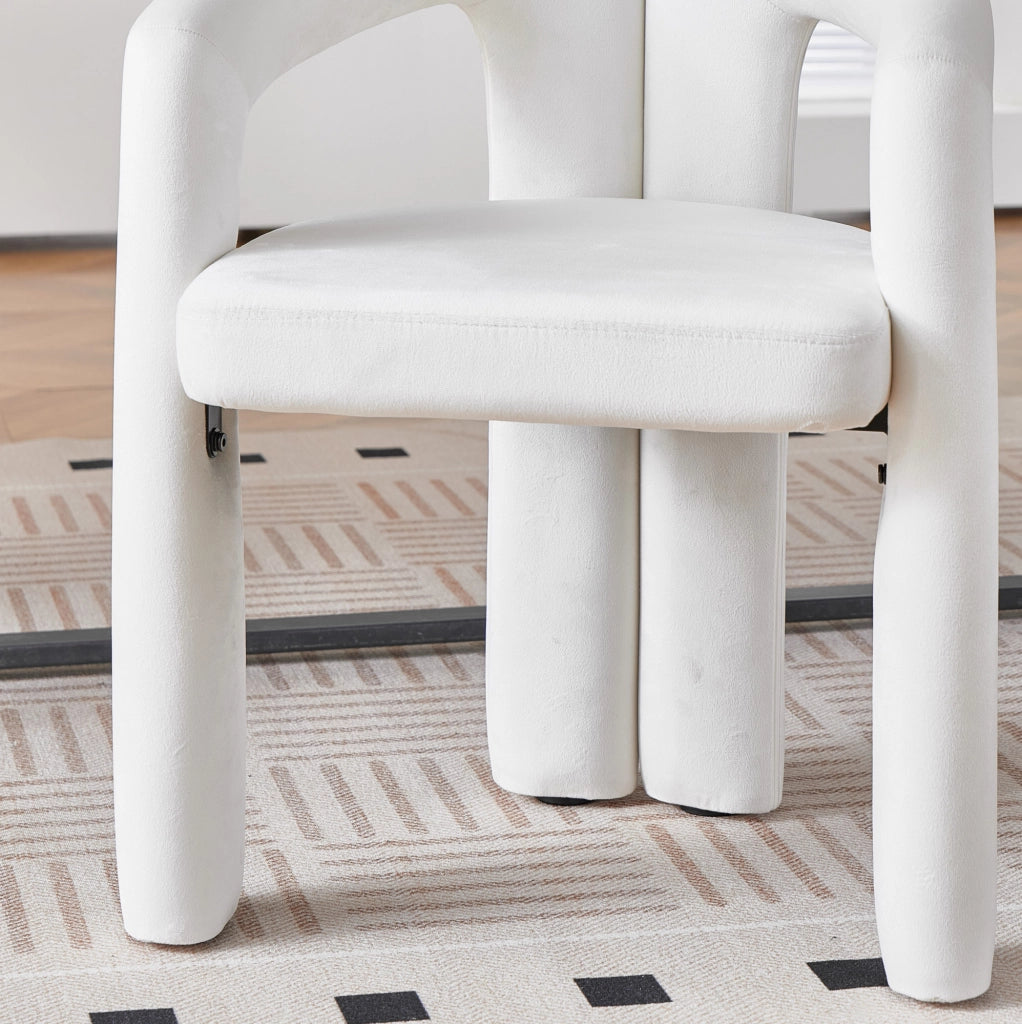 Sedia da Pranzo in Velluto con Braccioli Ergonomici Beige per Sala da Pranzo