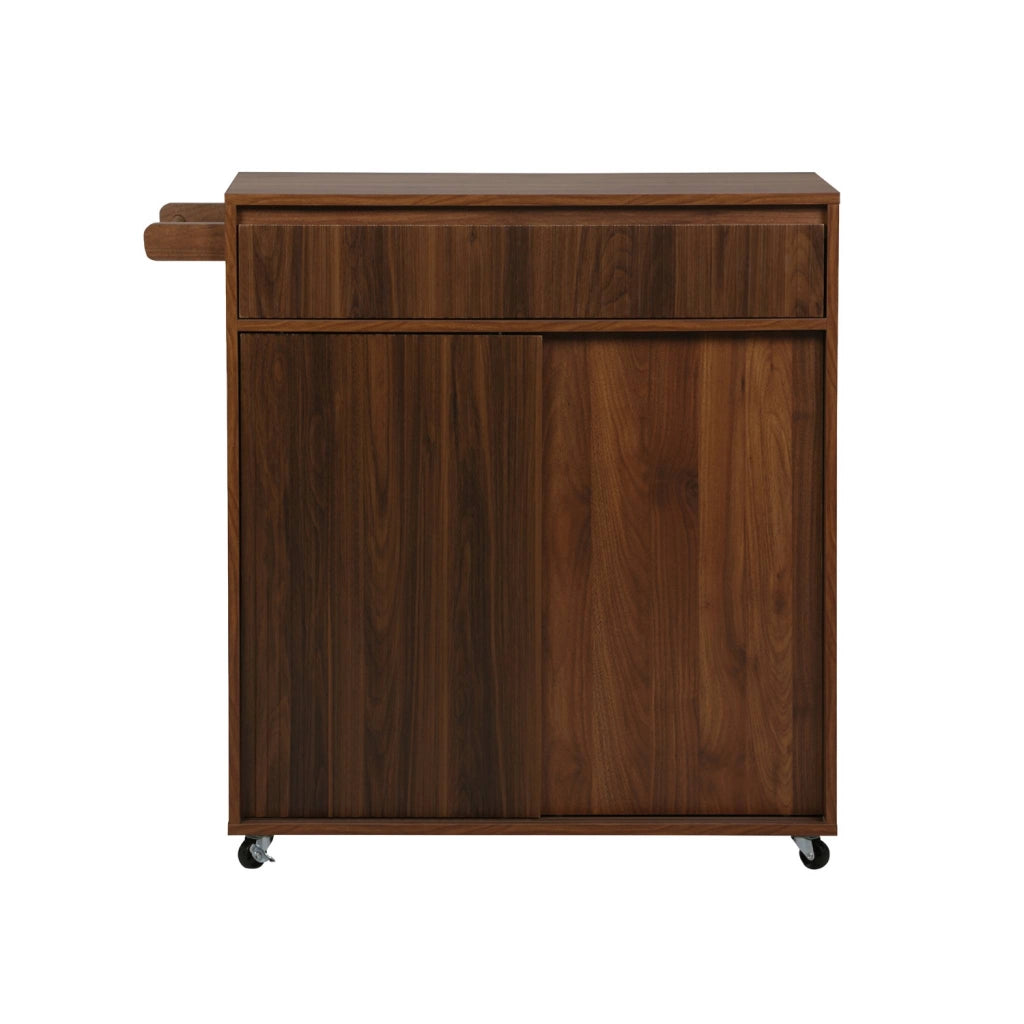 Carrello da cucina in legno decorato con 1 cassetto, 80cm, noce