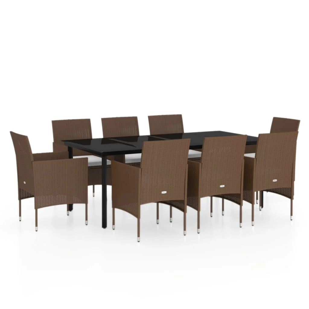 Set da pranzo da giardino da 9 pezzi con mobili da esterno e cuscini marrone/nero 02_0014187
