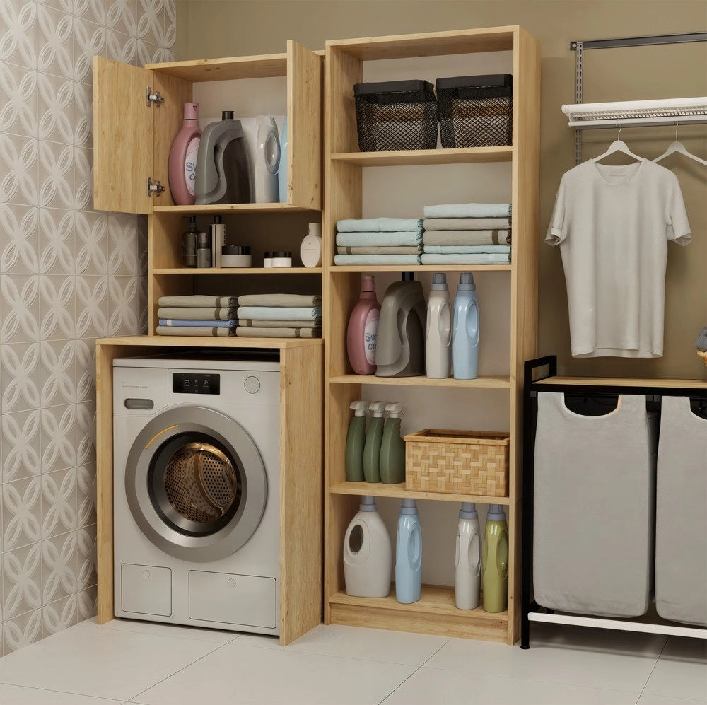 Mobile bagno POLA multi sopra lavatrice colonna scaffale rovere artisan