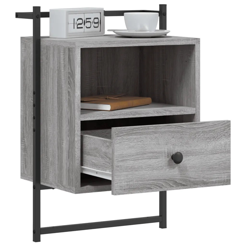 Comodino a Muro Grigio Sonoma 40x30x61 cm Legno Multistrato 833439