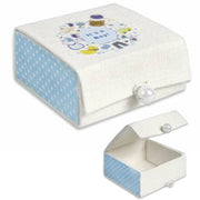 Trade Shop - 12 Scatolina Porta Confetti Scrigno In Tessuto Bomboniera Nascita Bimbo Azzurro -
