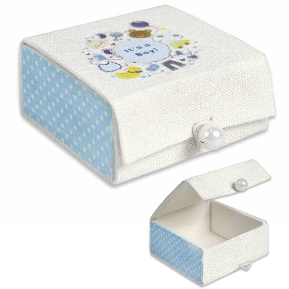 Trade Shop - 12 Scatolina Porta Confetti Scrigno In Tessuto Bomboniera Nascita Bimbo Azzurro -