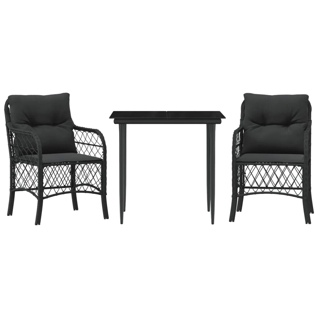 Set da Bistrò 3 pz con Cuscini Nero in Polyrattan