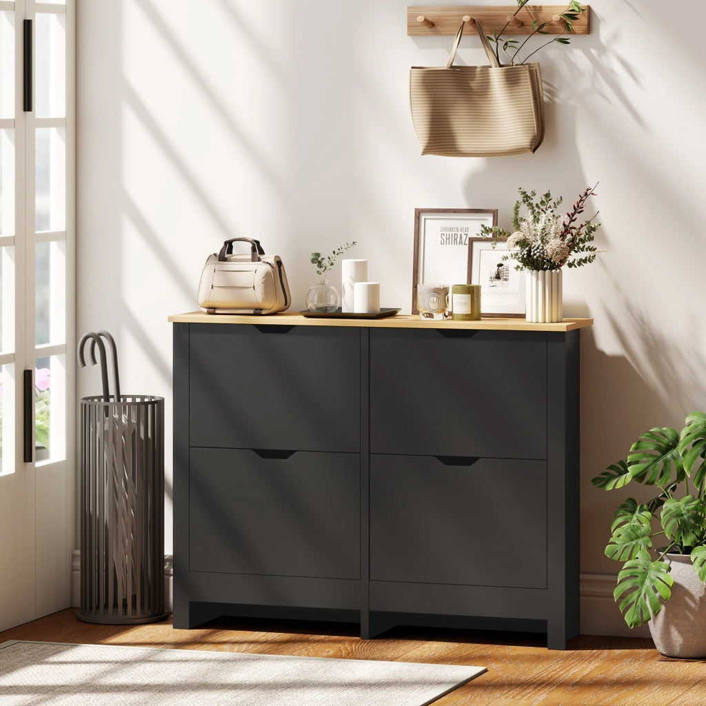 Scarpiera con cassetti e ripiani regolabili ¨C zephmum ¨C nero e legno naturale 60x30x100