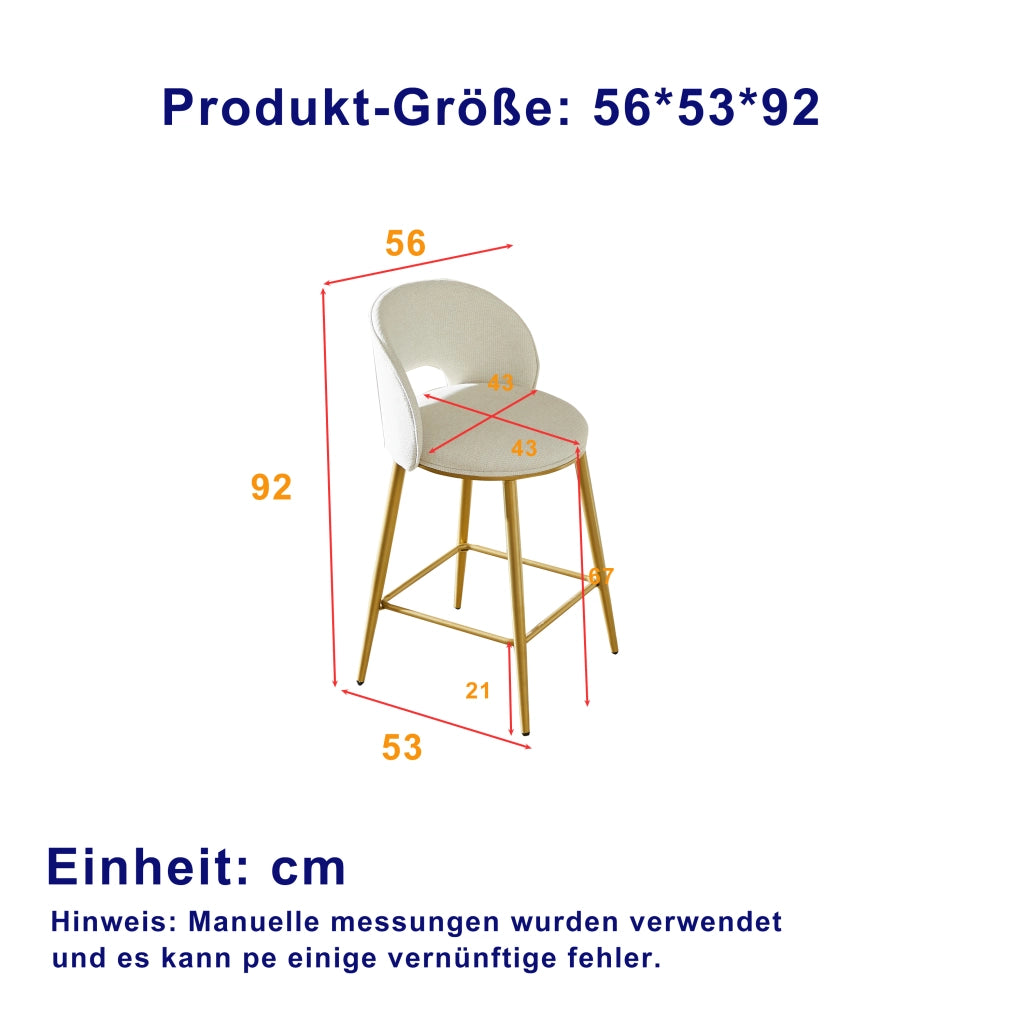 Sgabello da bar con schienale traforato e poggiapiedi per cucina e banco in tessuto Chenille Beige