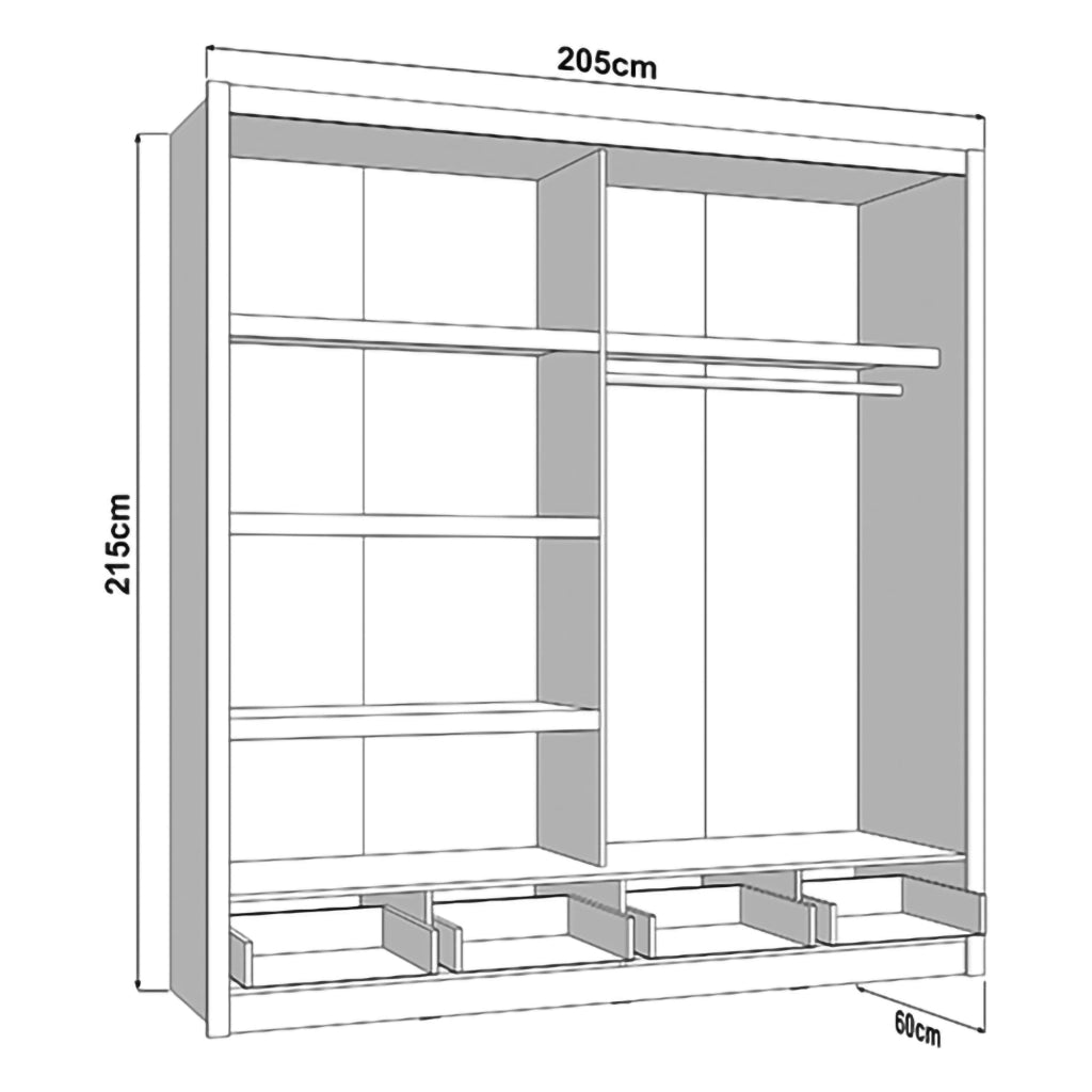 Armadio Camera da Letto Copala, Guardaroba 2 Ante 4 Ripiani, 205x216h cm Bianco Opaco