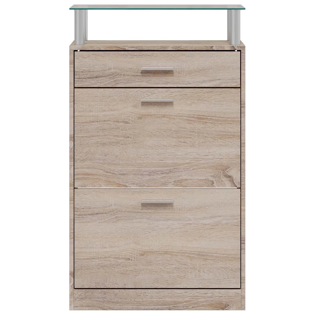 Scarpiera con 1 Cassetto e Mensola Vetro Sopra in Legno Rovere cod mxl 49944
