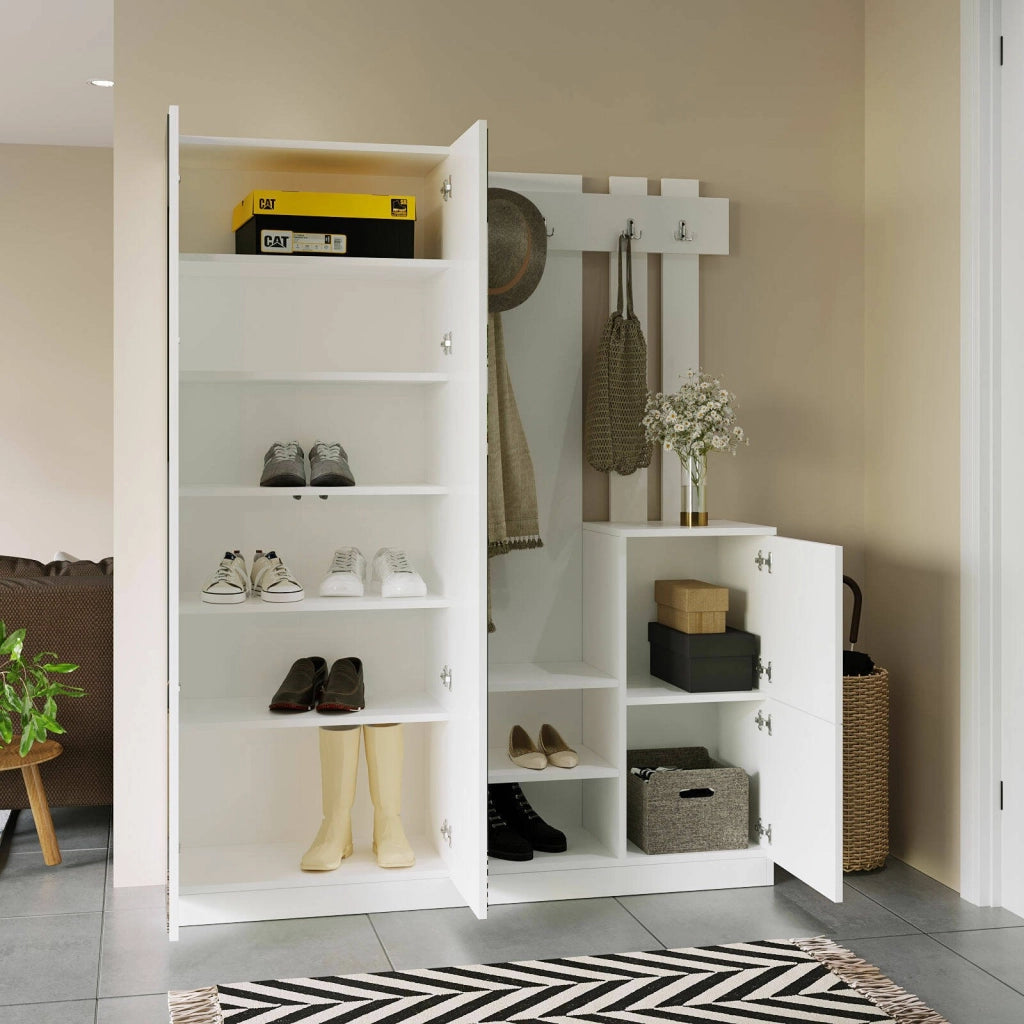 Hene, Mobile da Ingresso Specchio Incluso, 147x38x180h cm Bianco