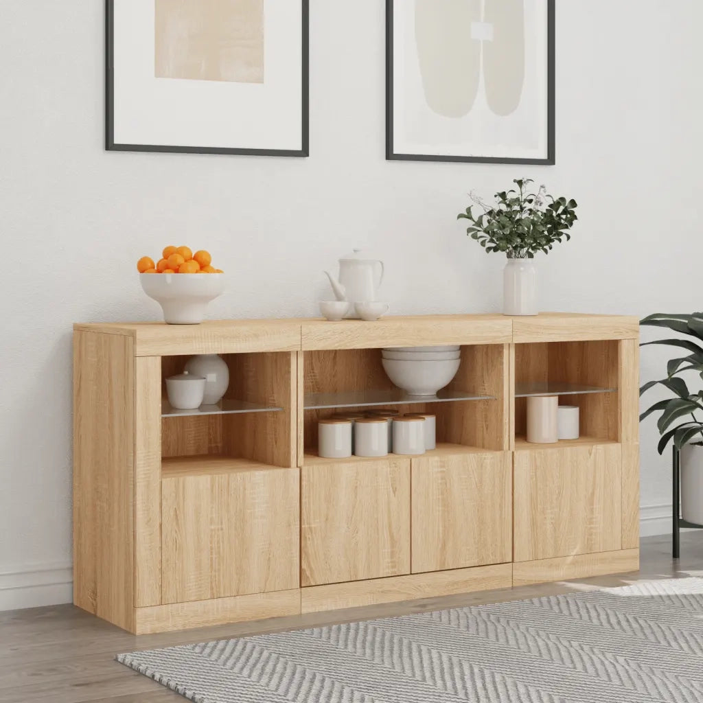 Credenza | Madia | Buffet da pranzo | Armadio da pranzo con Luci LED Rovere Sonoma 142,5x37x67 cm