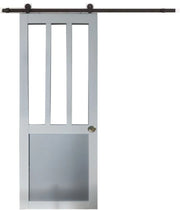 Porta Scorrevole Officina Bianca e Pannelli Vetro Grigio RAL7035 H204 x L83 + Rullo Nero e 2 Gusci