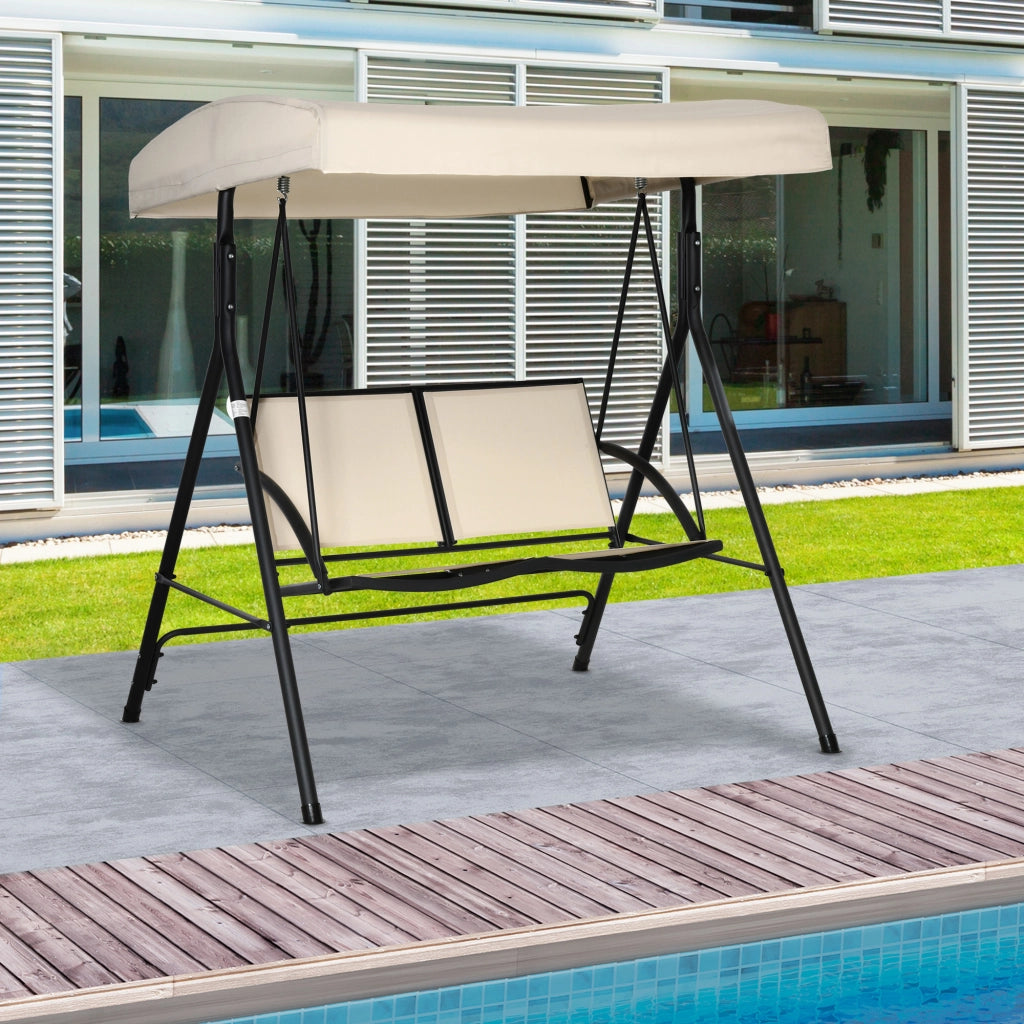 Easycomfort Dondolo a 2 Posti da Giardino con Tettuccio Regolabile, 140x118x162cm Beige