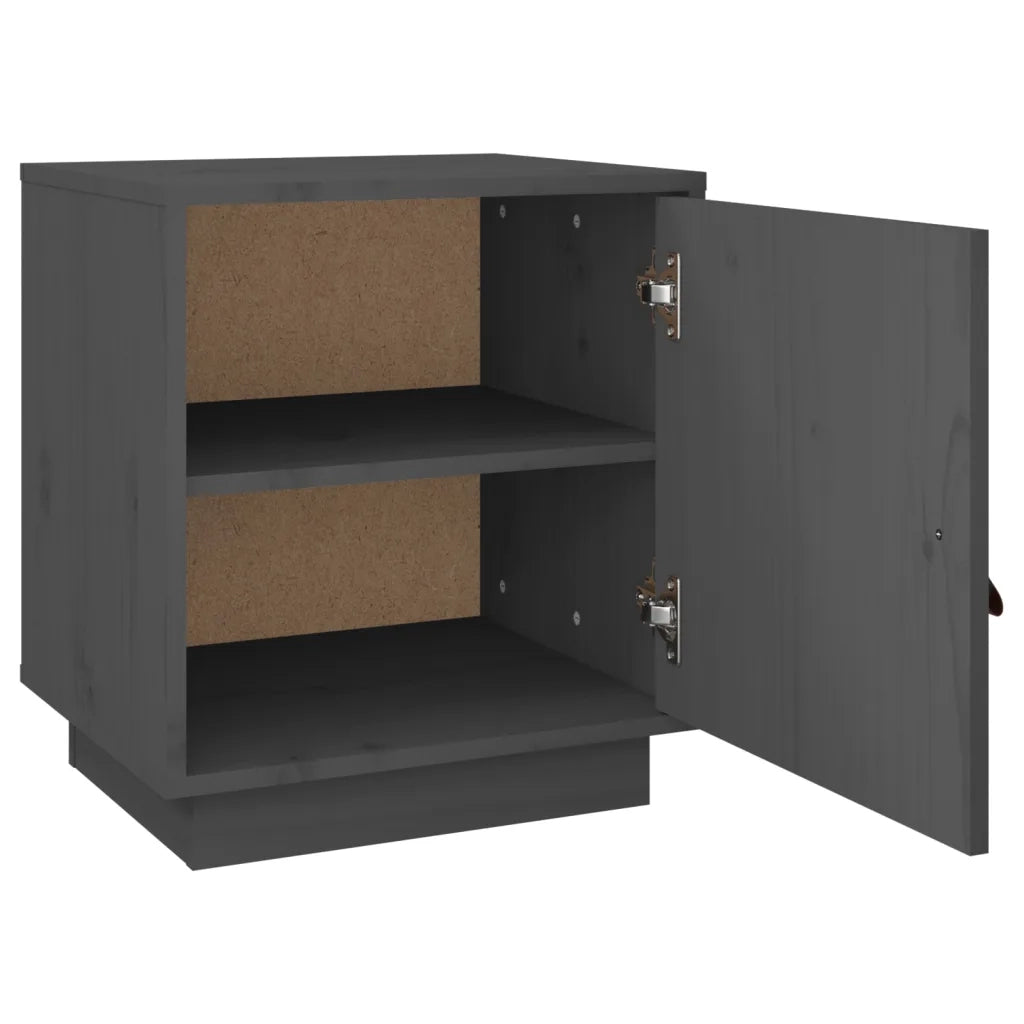 Comodino Grigio 40x34x45 cm in Legno Massello di Pino 818279