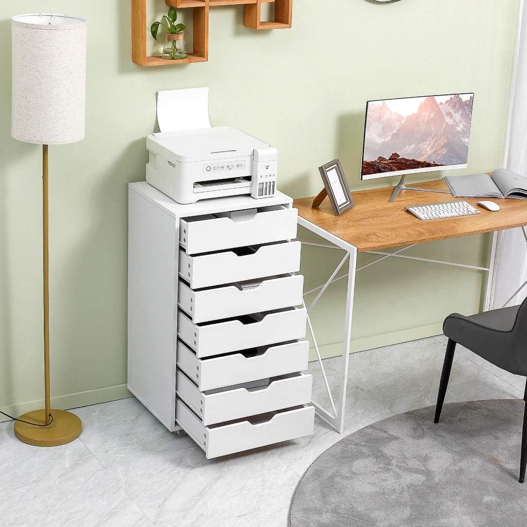 Scrivania con cassetti ¨C zephmum ¨C mobile organizzatore con 7 cassetti, bianco
