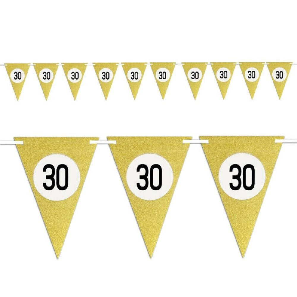 Trade Shop - Bandierine Festa Compleanno Anniversari Set 10pz Triangolari Festone Oro 30 Anni -