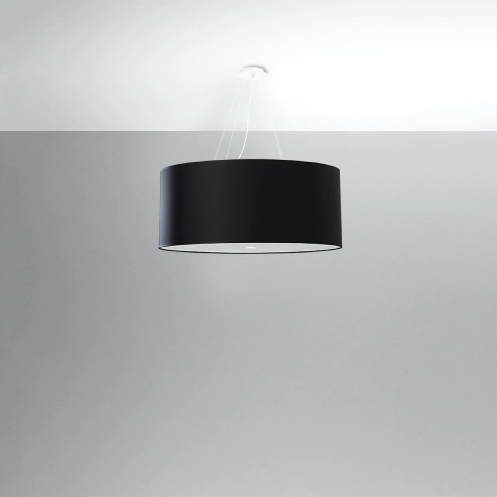 Lampada a sospensione in acciaio e vetro della serie 2BM Otto, tessuto nero, 6xE27, 70x120cm