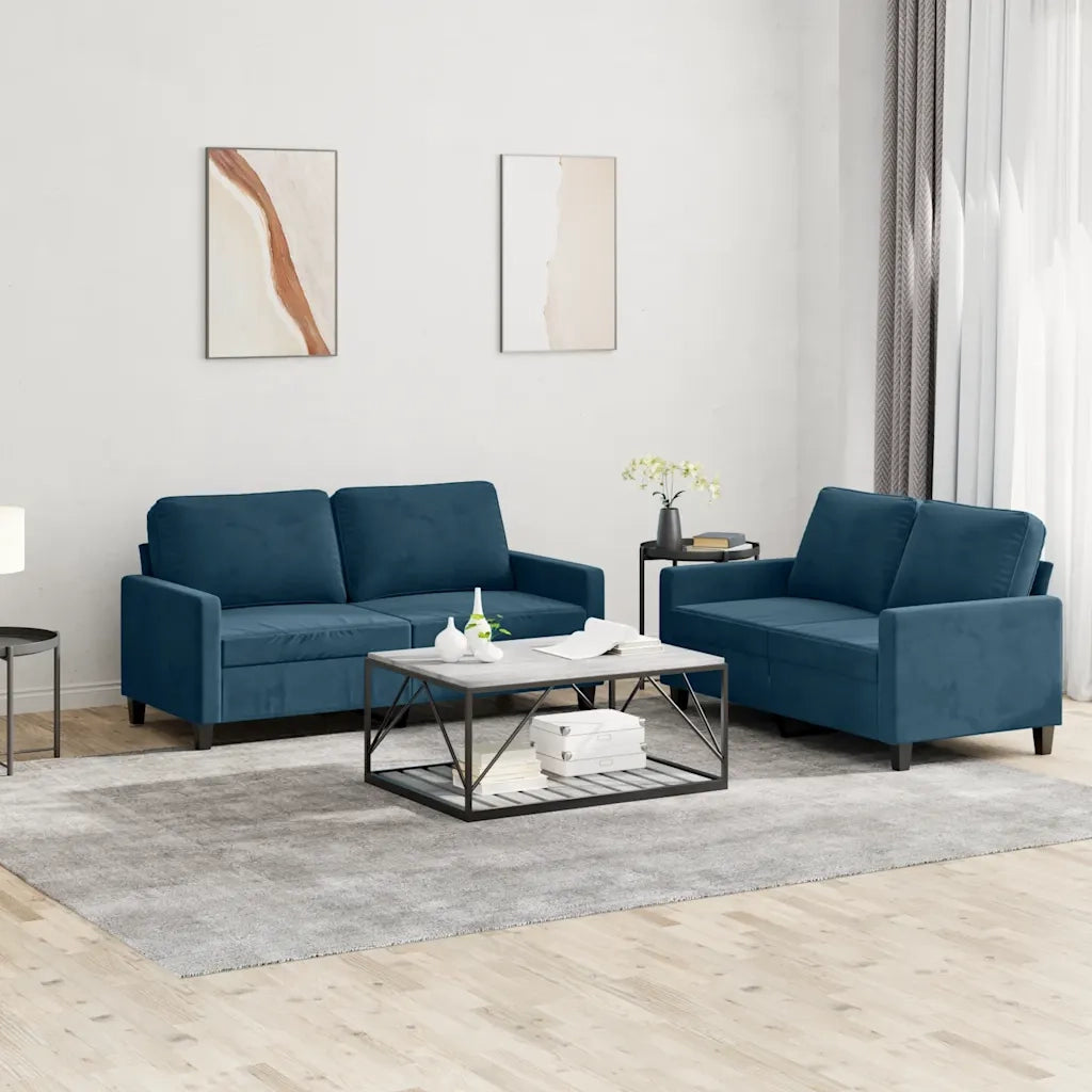 Set di Divani 2 pz con Cuscini Blu in Velluto 3201505