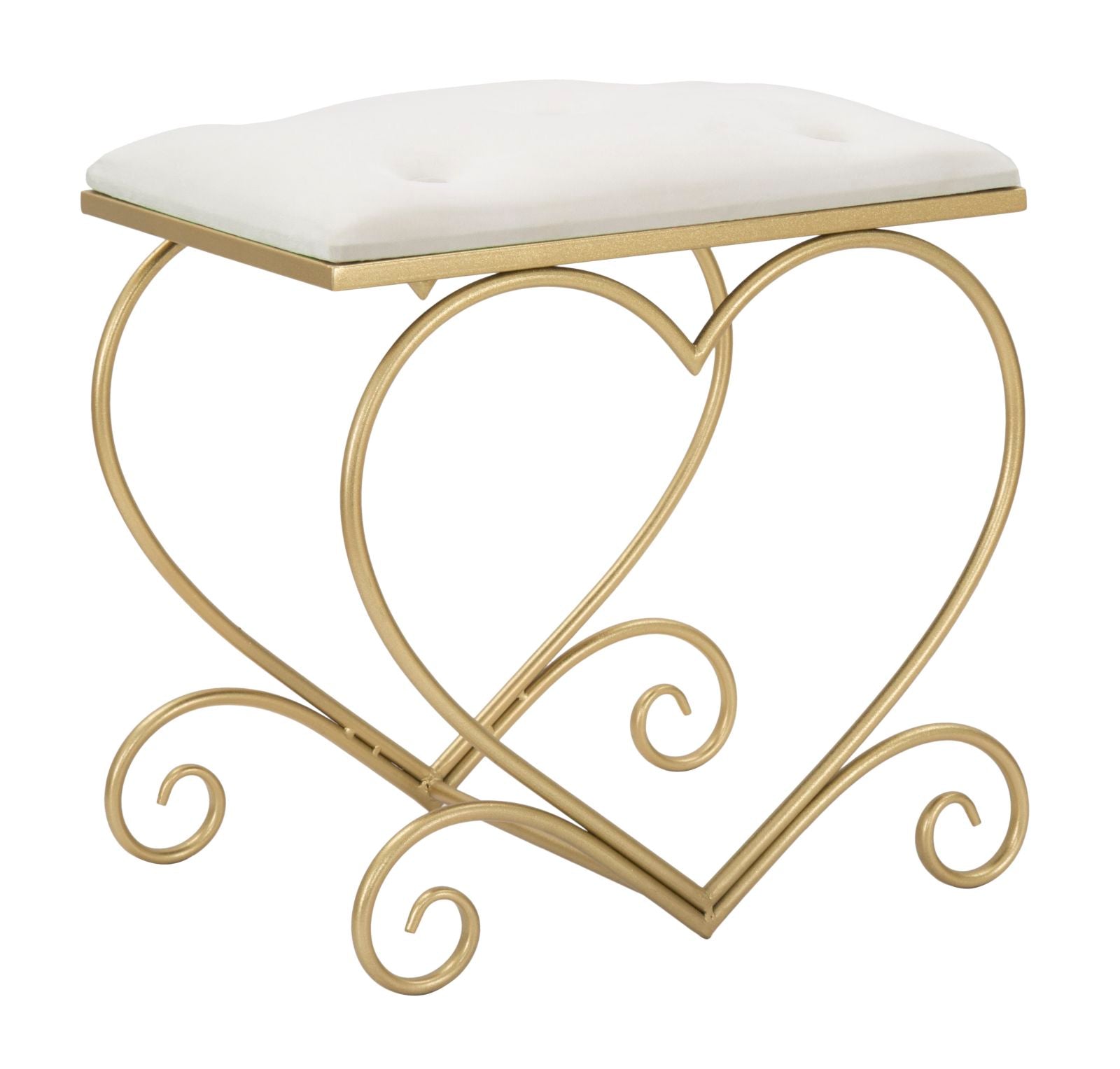 Sgabello Heart Crema 50x37,5x51,5 cm in Ferro e MDF e Spugna e Poliestere Oro e Rosa