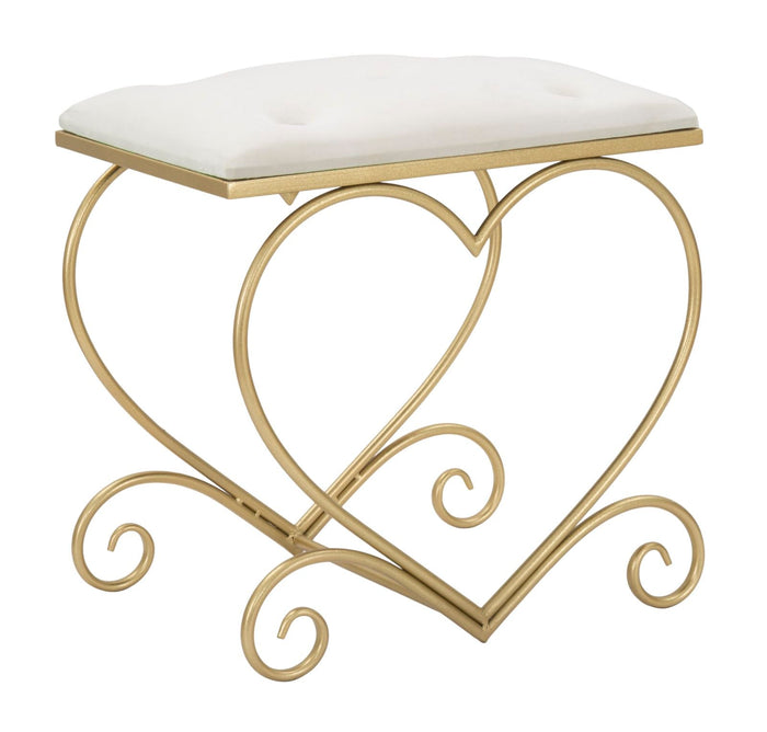 Sgabello Heart Crema 50x37,5x51,5 cm in Ferro e MDF e Spugna e Poliestere Oro e Rosa