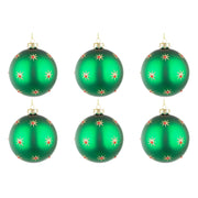 Palline di Natale in Vetro Verde con Stelle Oro Astral Diametro: 80 mm