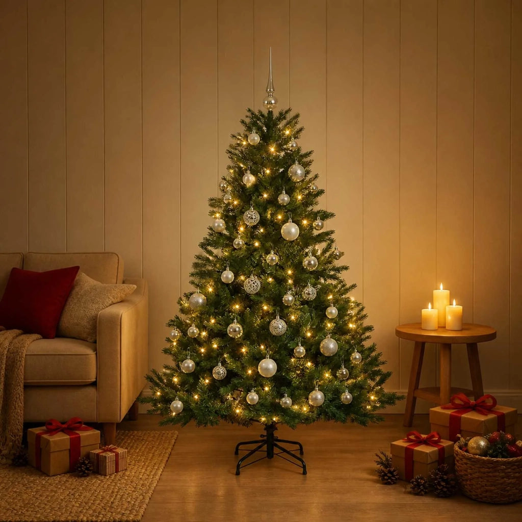 Albero di Natale artificiale con palline 120 cm 150 LED 3465943