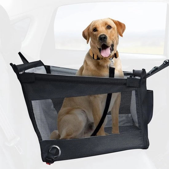 Sedile per cani - Sostegno per pavimento rigido - Cuscino per cani regolabile - Parete laterale in mesh respirante - Borsa trasportabile pieghevole - Dimensioni: 49x49x49cm - Giaciglio per cani