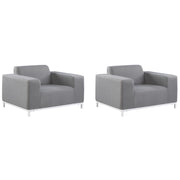 Set di 2 Poltrone in Tessuto Grigio Struttura Bianca per Interni ed Esterni Moderno