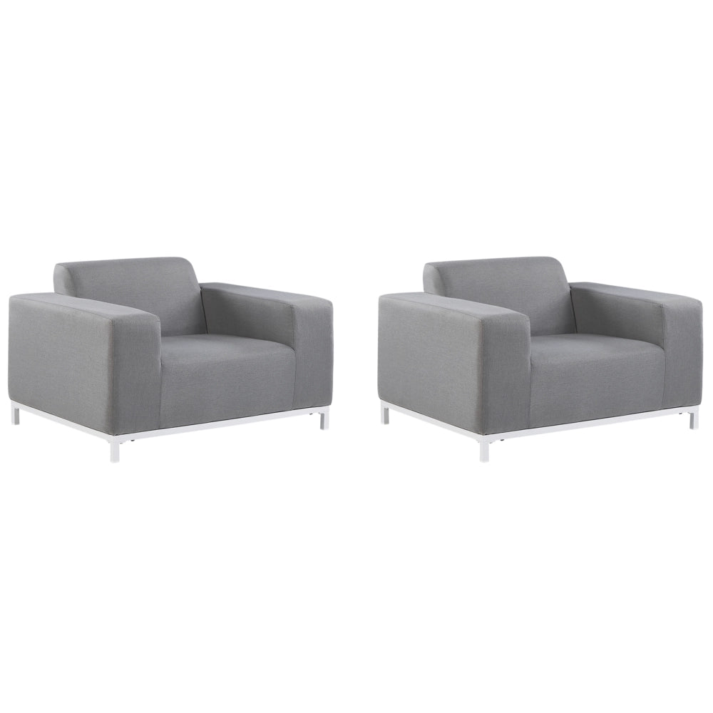 Set di 2 Poltrone in Tessuto Grigio Struttura Bianca per Interni ed Esterni Moderno