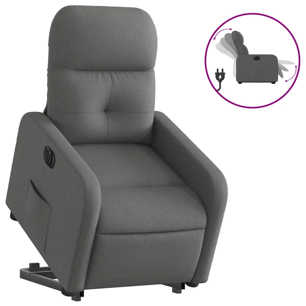 vidaXL Poltrona Alzapersona Reclinabile Elettrica Grigio Scuro Tessuto