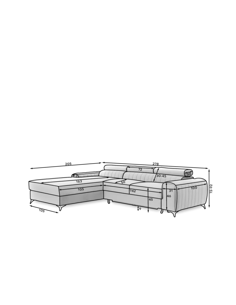 Divano ad angolo sinistro Grigio scuro mélange convertibile 3 posti JAYSON con chaise longue