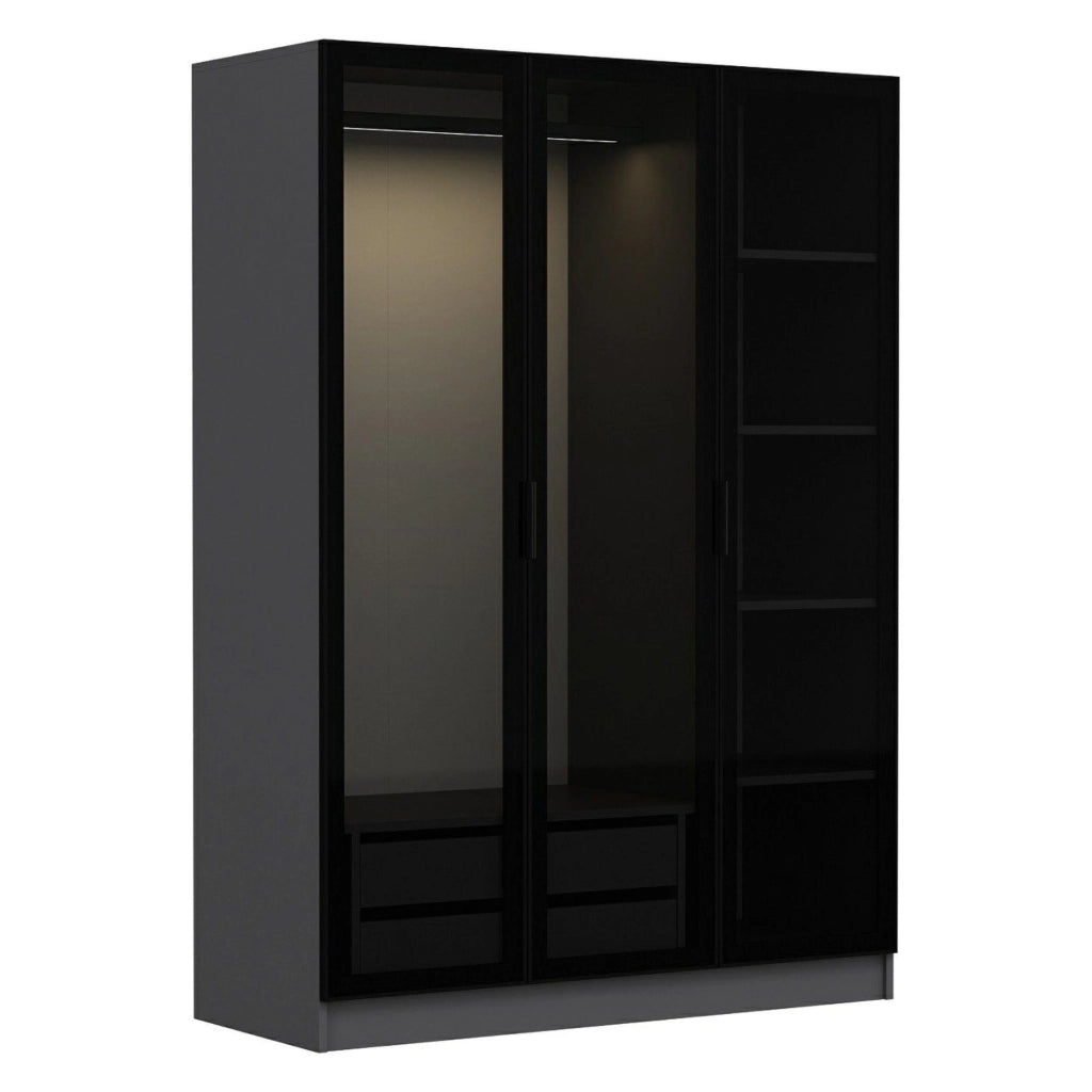 Armadio Camera da Letto Gerrei, Guardaroba 3 Ante Appendiabiti, 135x52 cm Nero Antracite
