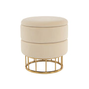 Pouf contenitore Zero in velluto avorio e base oro